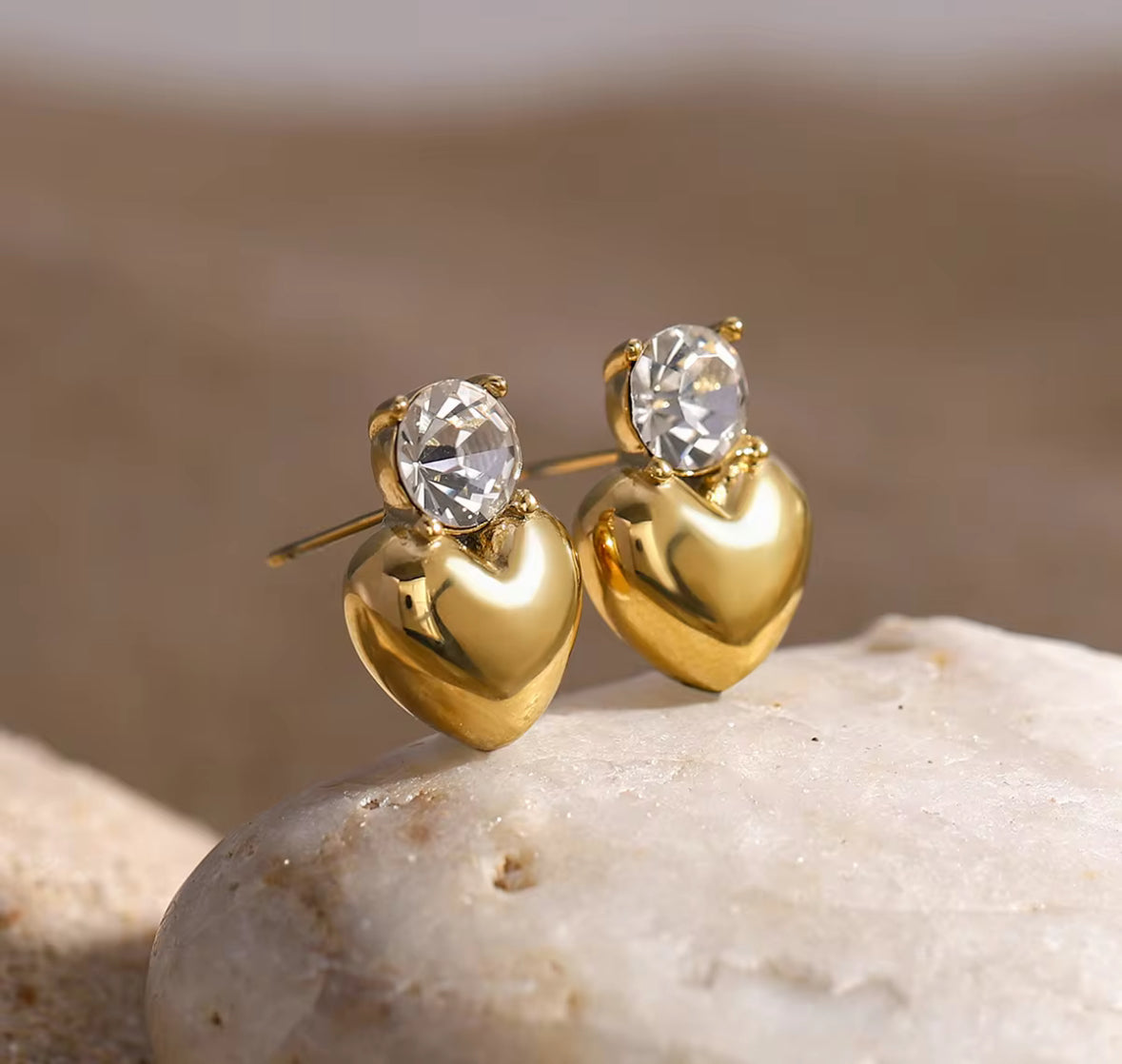Minimal Stone Studded Heart Stud Earrings