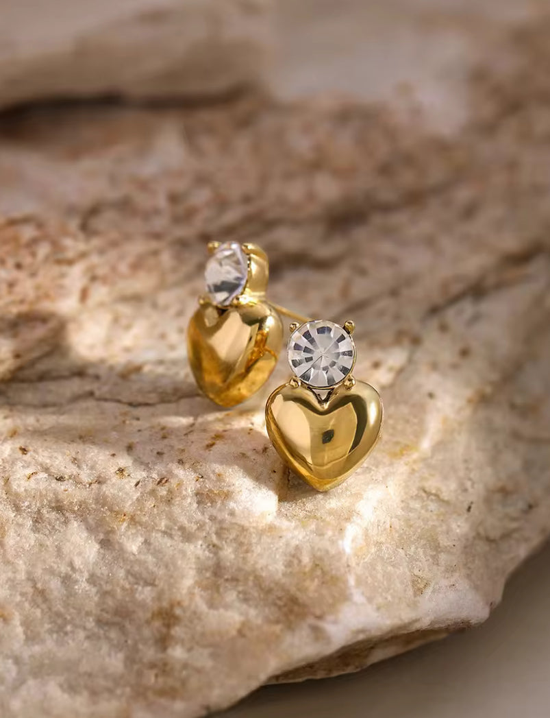 Minimal Stone Studded Heart Stud Earrings