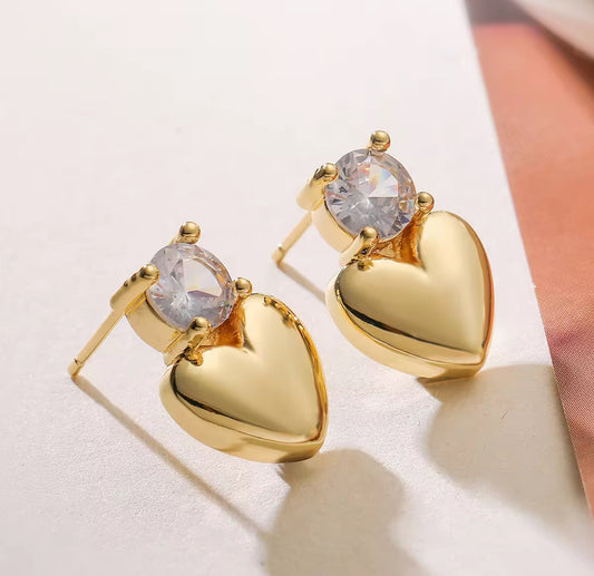 Minimal Stone Studded Heart Stud Earrings