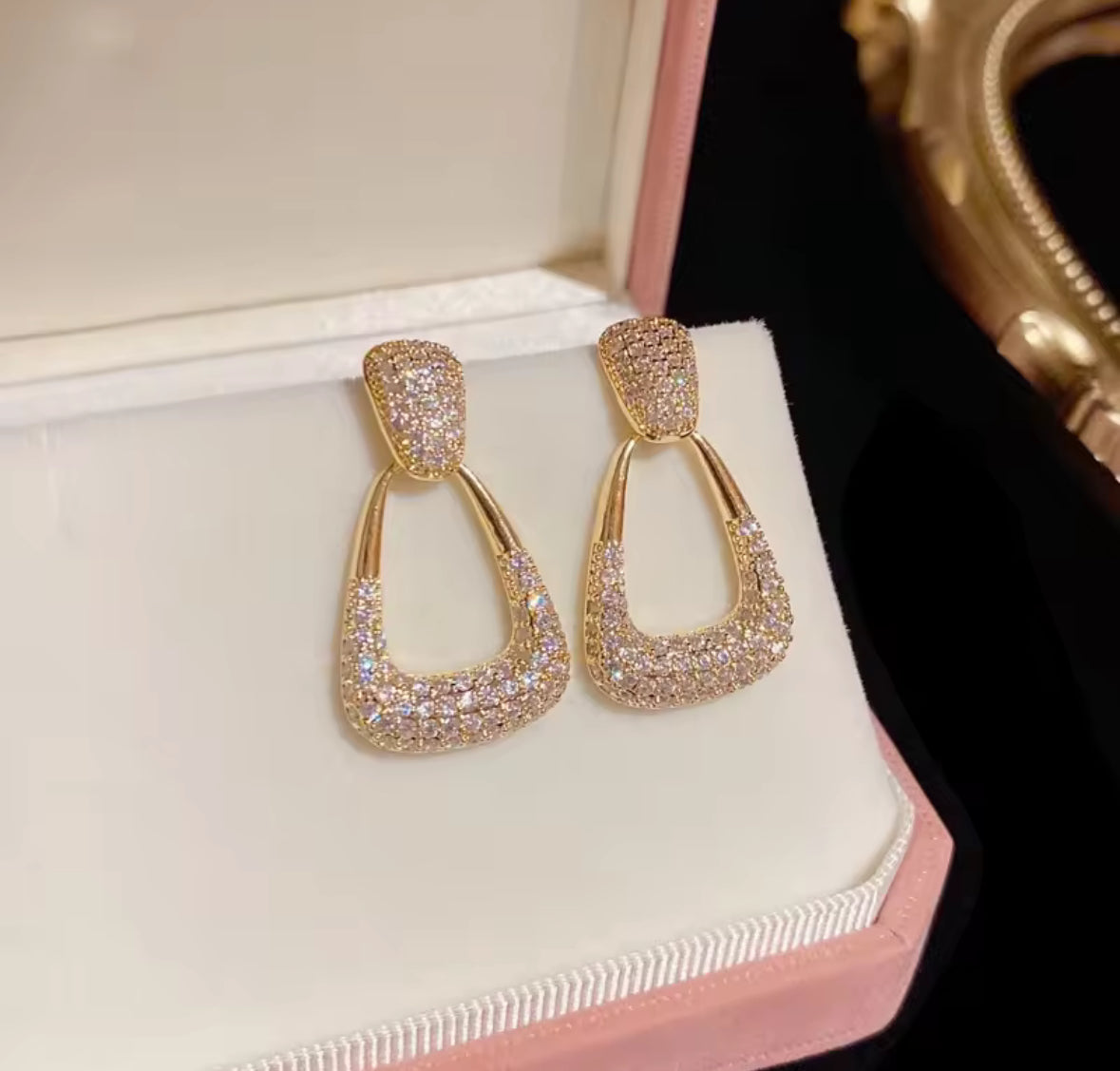 Stones Studded Golden Drop Korean Earrings
