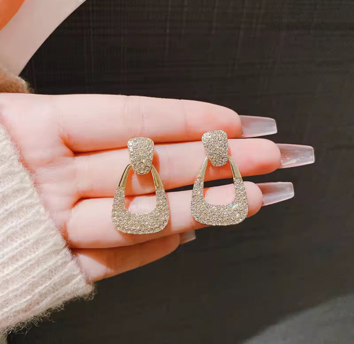 Stones Studded Golden Drop Korean Earrings