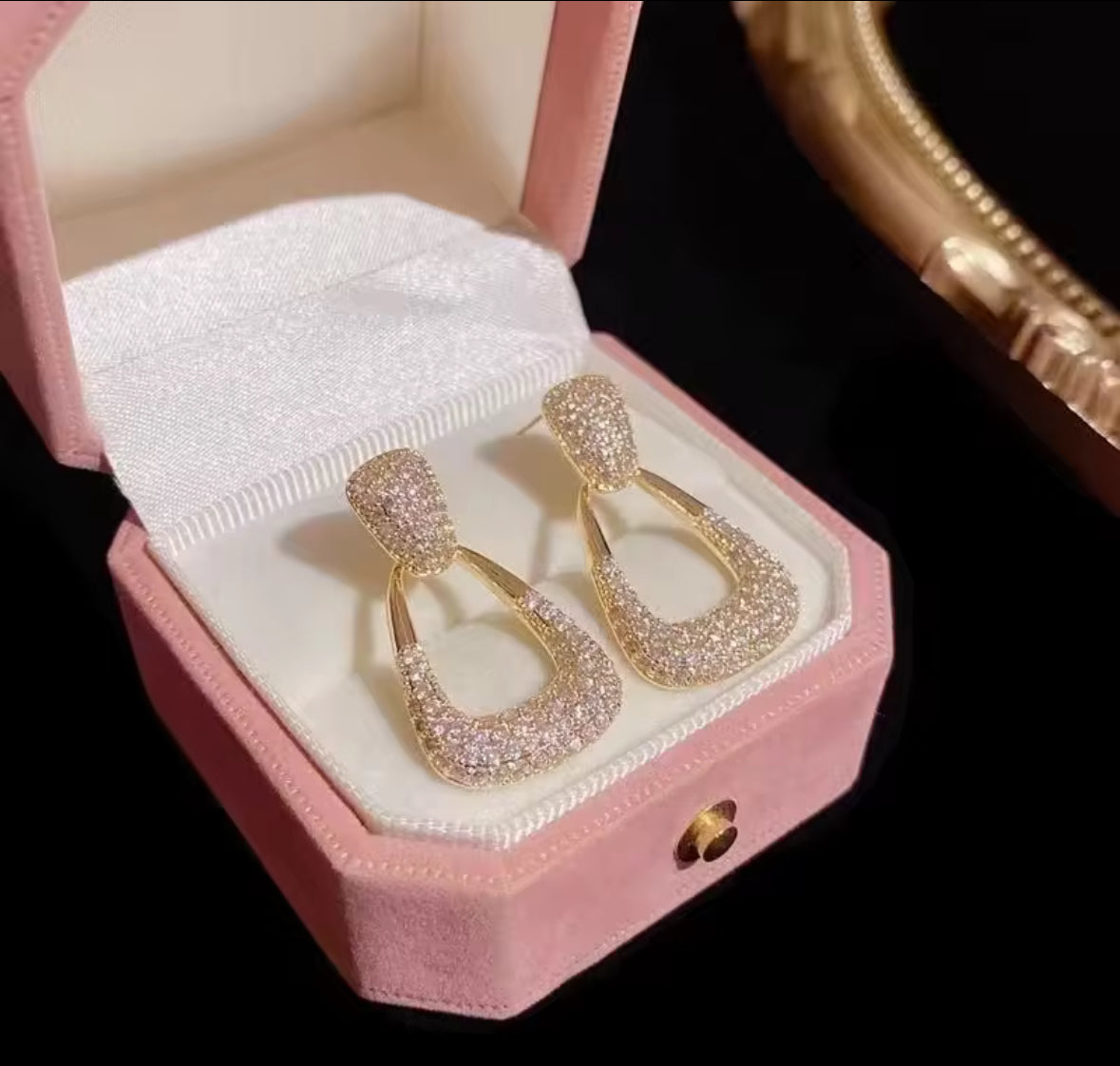 Stones Studded Golden Drop Korean Earrings