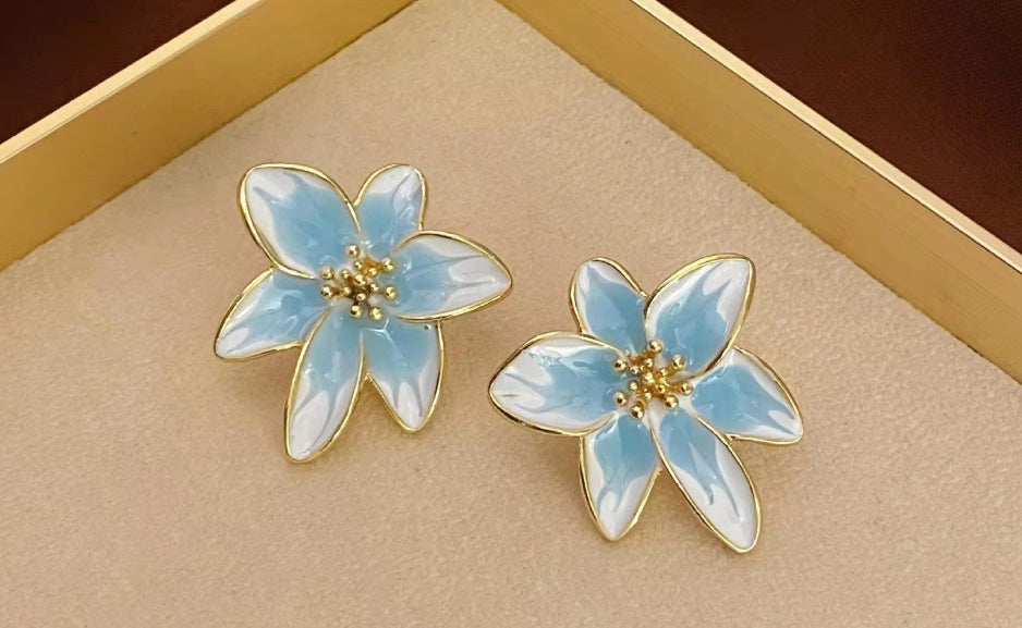 Flower Style Enamelled Korean Studs Fashion Earrings