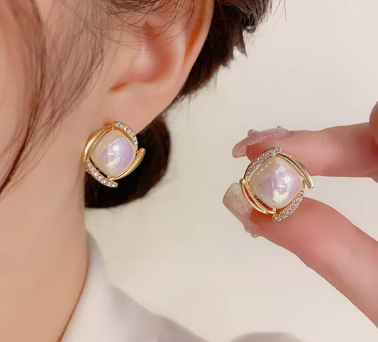 Round Stones and Pearl Studded Korean Fashion Studs Earrings