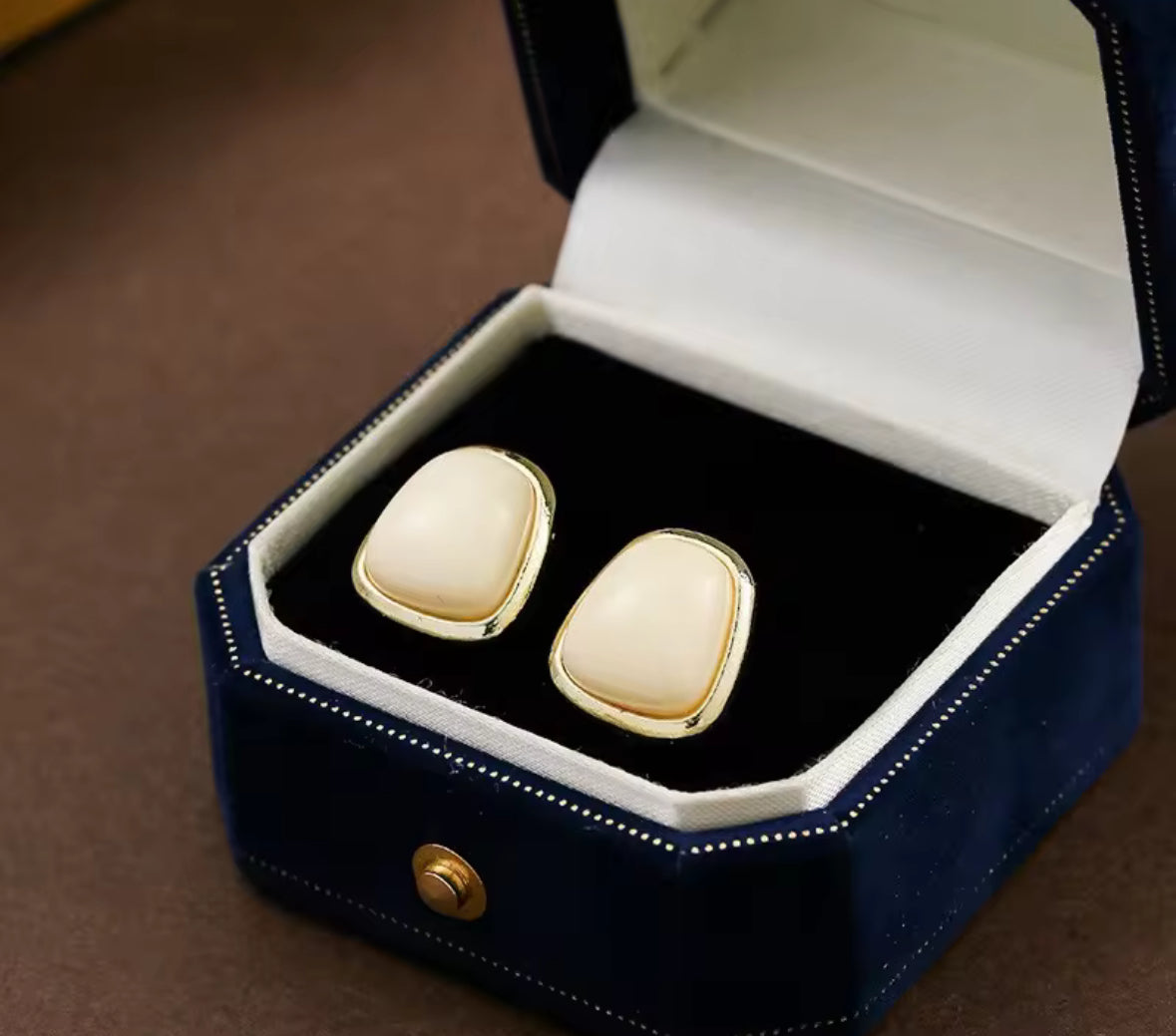 Golden and White Minimal Style Korean Studs Earrings : Trendy Korean Imitation Earrings – Chic & Affordable Styles