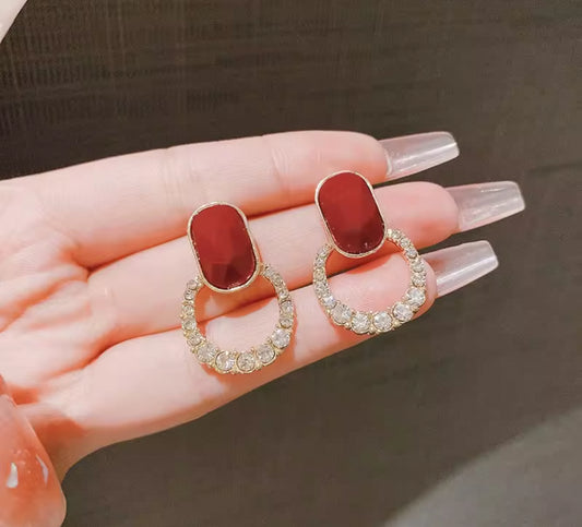 Red Stone AD Stones Studded Korean Imitation Earrings – Chic & Affordable Styles