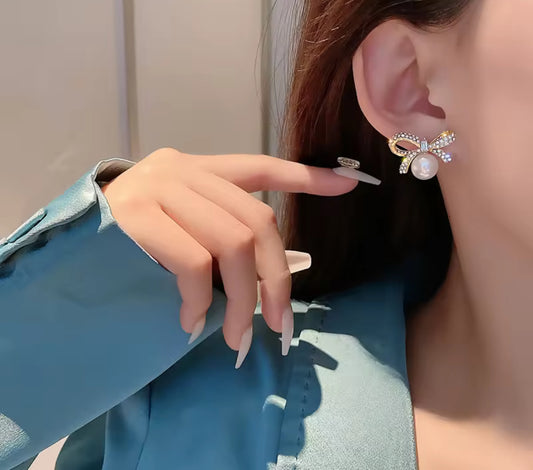Bow and Pearl Style Korean Imitation Earrings – Chic & Affordable Styles