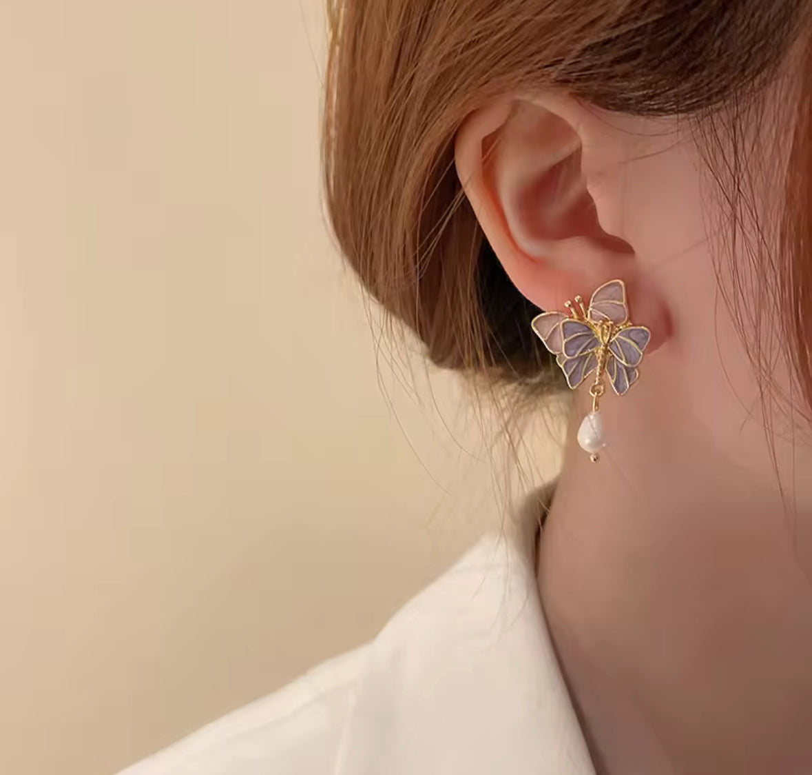 Double Butterfly Pearl Drop Korean Imitation Earrings – Chic & Affordable Styles