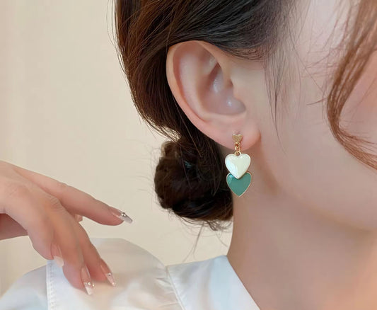Dual Heart Drop Korean Imitation Earrings – Chic & Affordable Styles