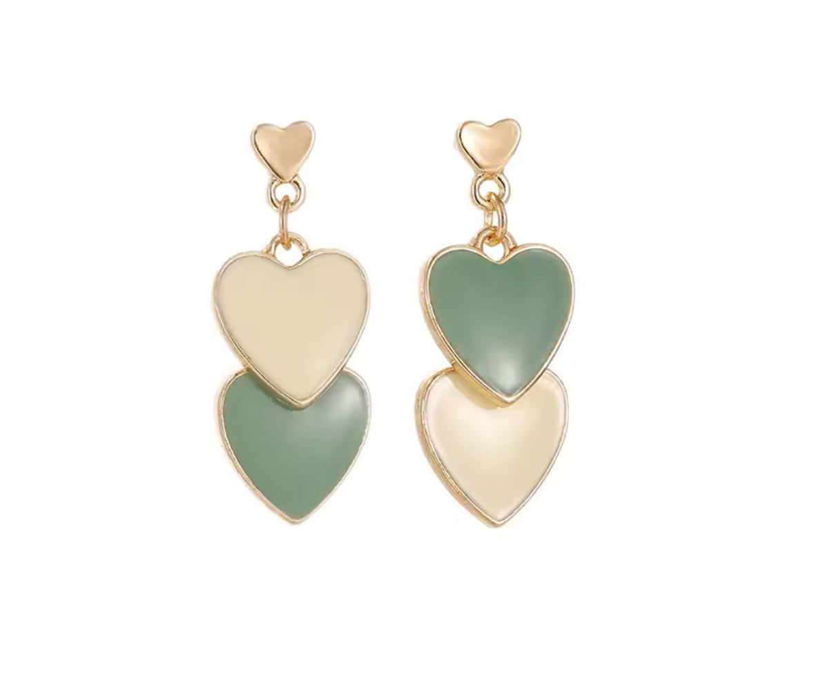 Dual Heart Drop Korean Imitation Earrings – Chic & Affordable Styles