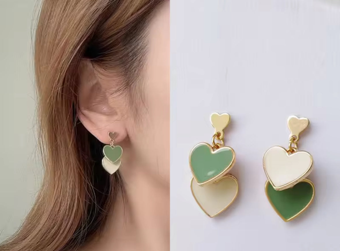 Dual Heart Drop Korean Imitation Earrings – Chic & Affordable Styles