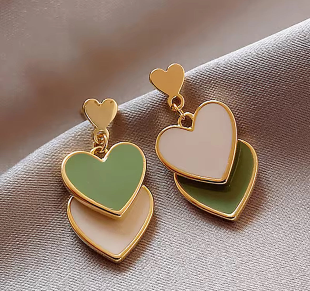Dual Heart Drop Korean Imitation Earrings – Chic & Affordable Styles