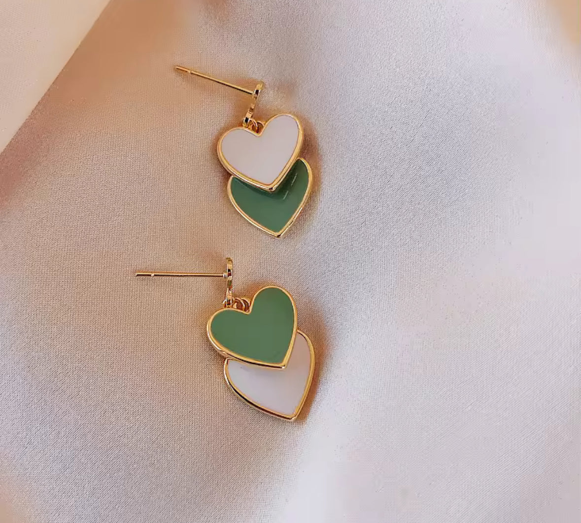 Dual Heart Drop Korean Imitation Earrings – Chic & Affordable Styles
