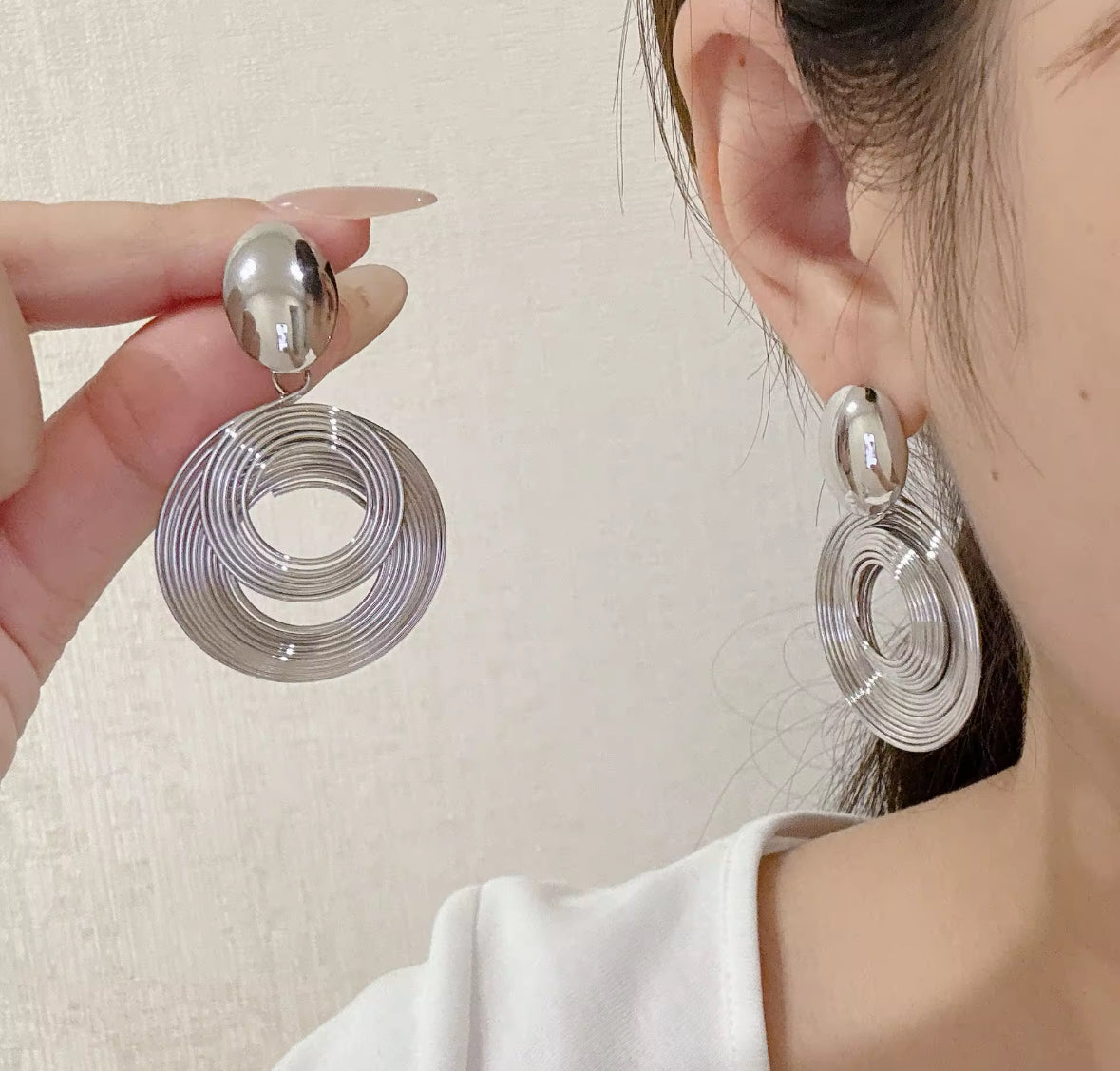Ring Style Silver Colored Drop Korean Imitation Earrings – Chic & Affordable Styles