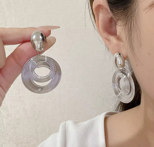 Ring Style Silver Colored Drop Korean Imitation Earrings – Chic & Affordable Styles