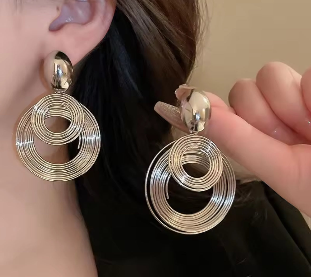 Ring Style Silver Colored Drop Korean Imitation Earrings – Chic & Affordable Styles