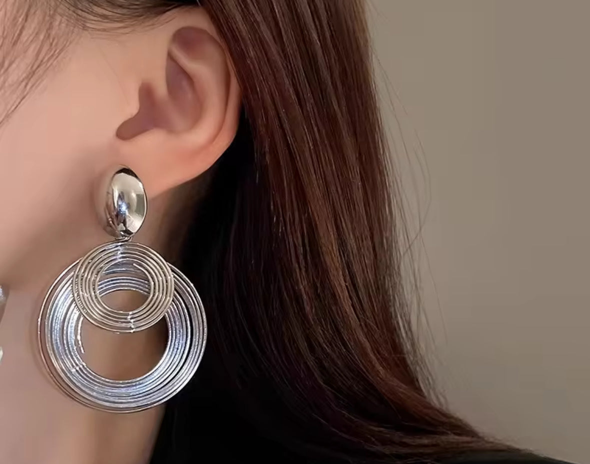 Ring Style Silver Colored Drop Korean Imitation Earrings – Chic & Affordable Styles
