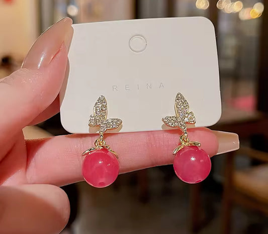 Butterfly Stones Studded Drop Korean Imitation Earrings – Chic & Affordable Styles