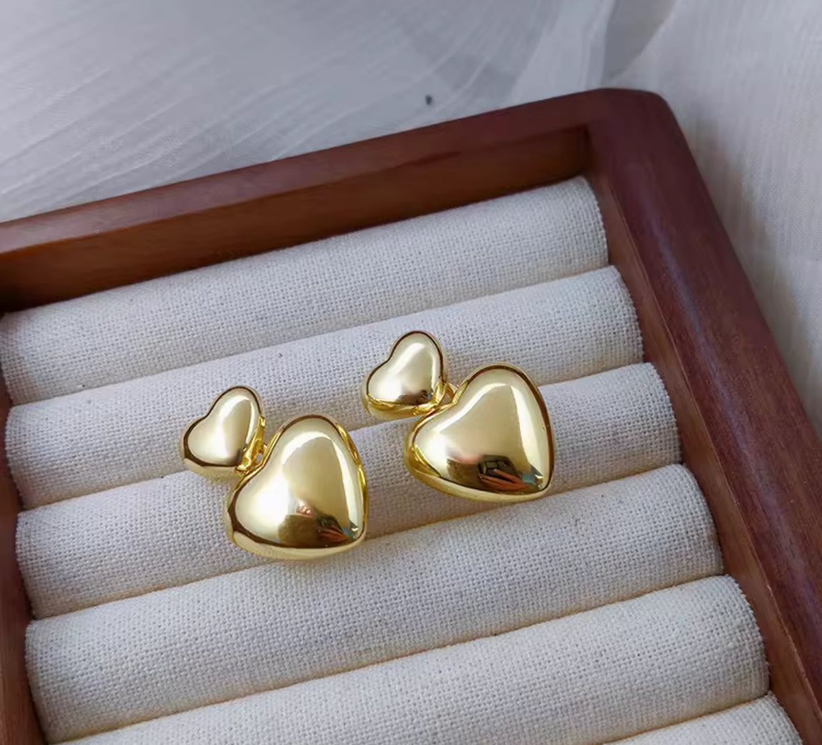 Stainless Steel Dual Heart Korean Imitation Earrings – Chic & Affordable Styles