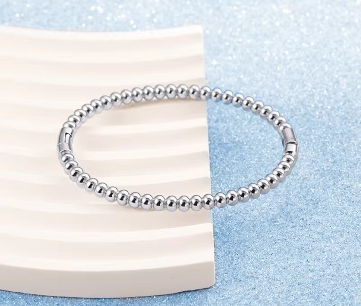 Minimalist Silver Bead Bracelet – Stainless Steel Ball Chain Bangle