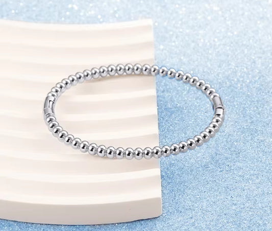 Minimalist Silver Bead Bracelet – Stainless Steel Ball Chain Bangle