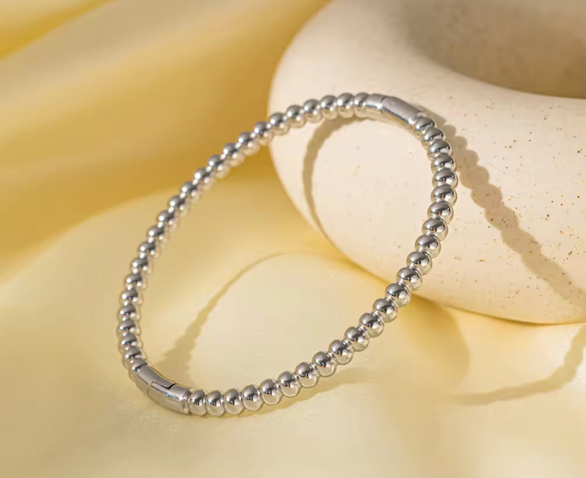 Minimalist Silver Bead Bracelet – Stainless Steel Ball Chain Bangle