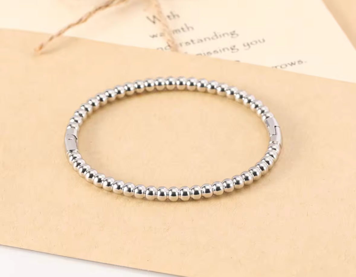 Minimalist Silver Bead Bracelet – Stainless Steel Ball Chain Bangle