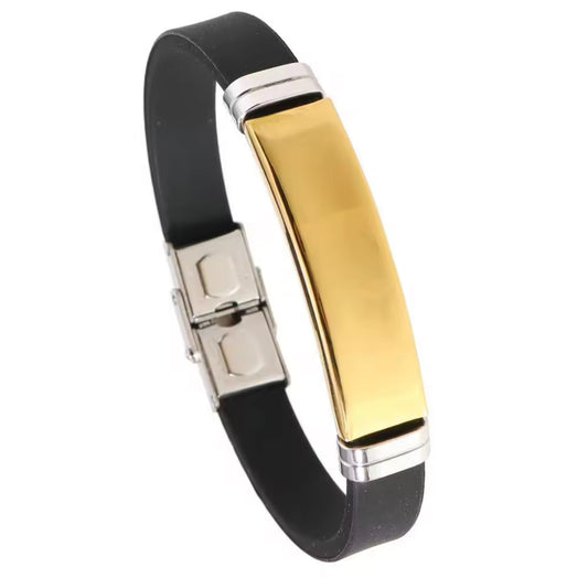 Men’s Silicone Bracelet with Silver Stainless Steel Plate – Sleek & Durable