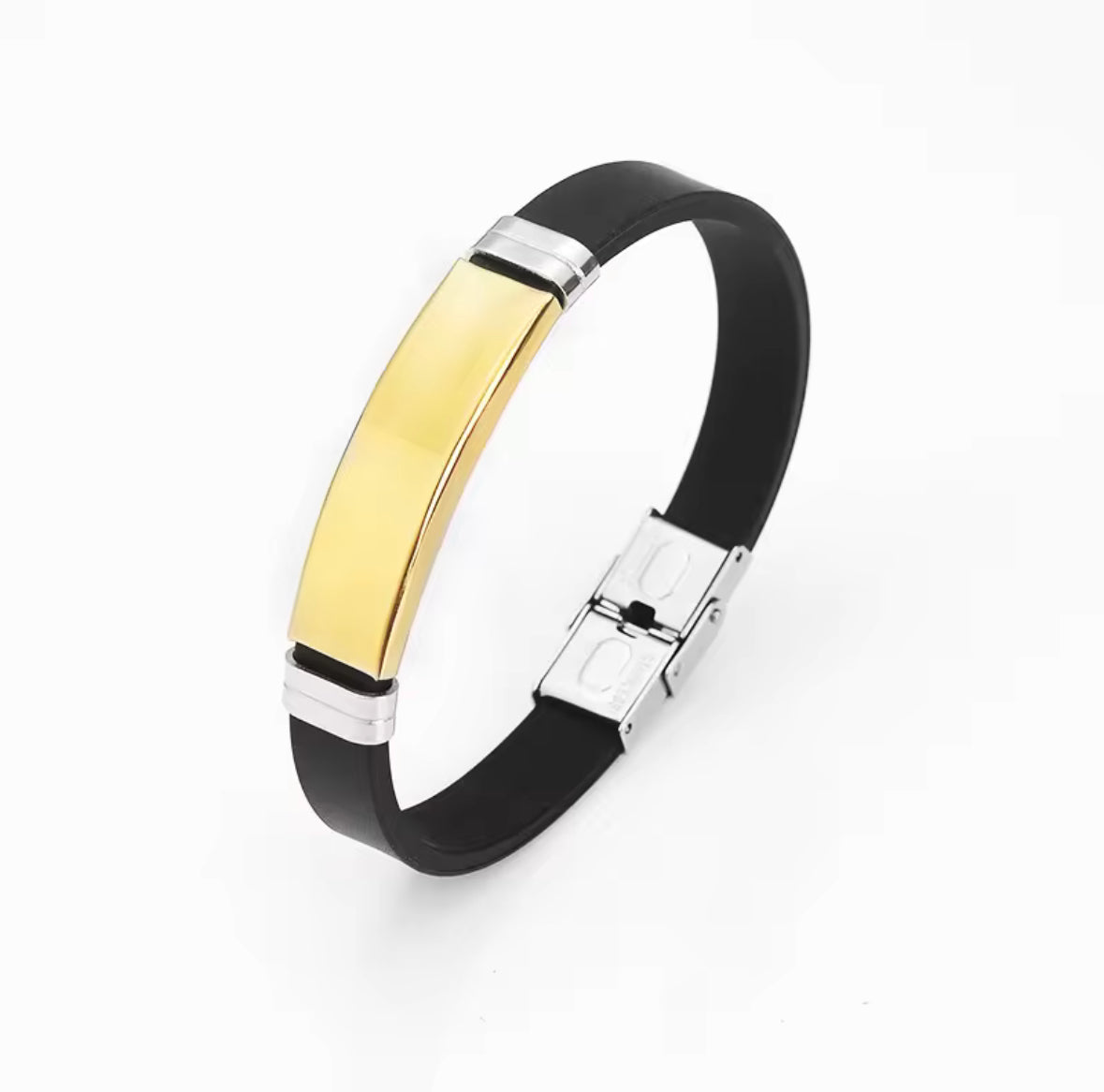 Men’s Silicone Bracelet with Silver Stainless Steel Plate – Sleek & Durable