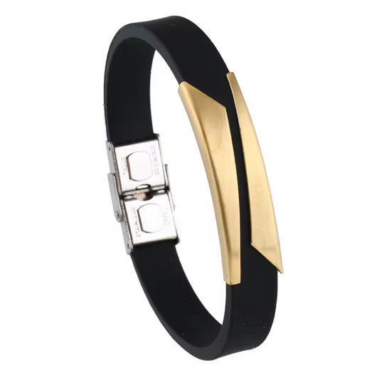 Men's Black Silicone Bracelet Stainless Steel Accent – Modern & Durable