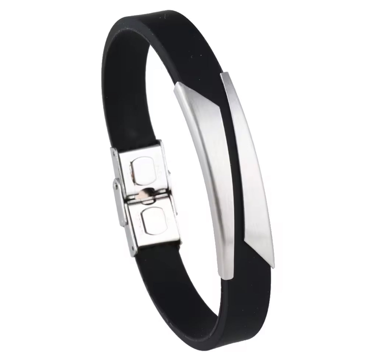 Men's Black Silicone Bracelet Stainless Steel Accent – Modern & Durable