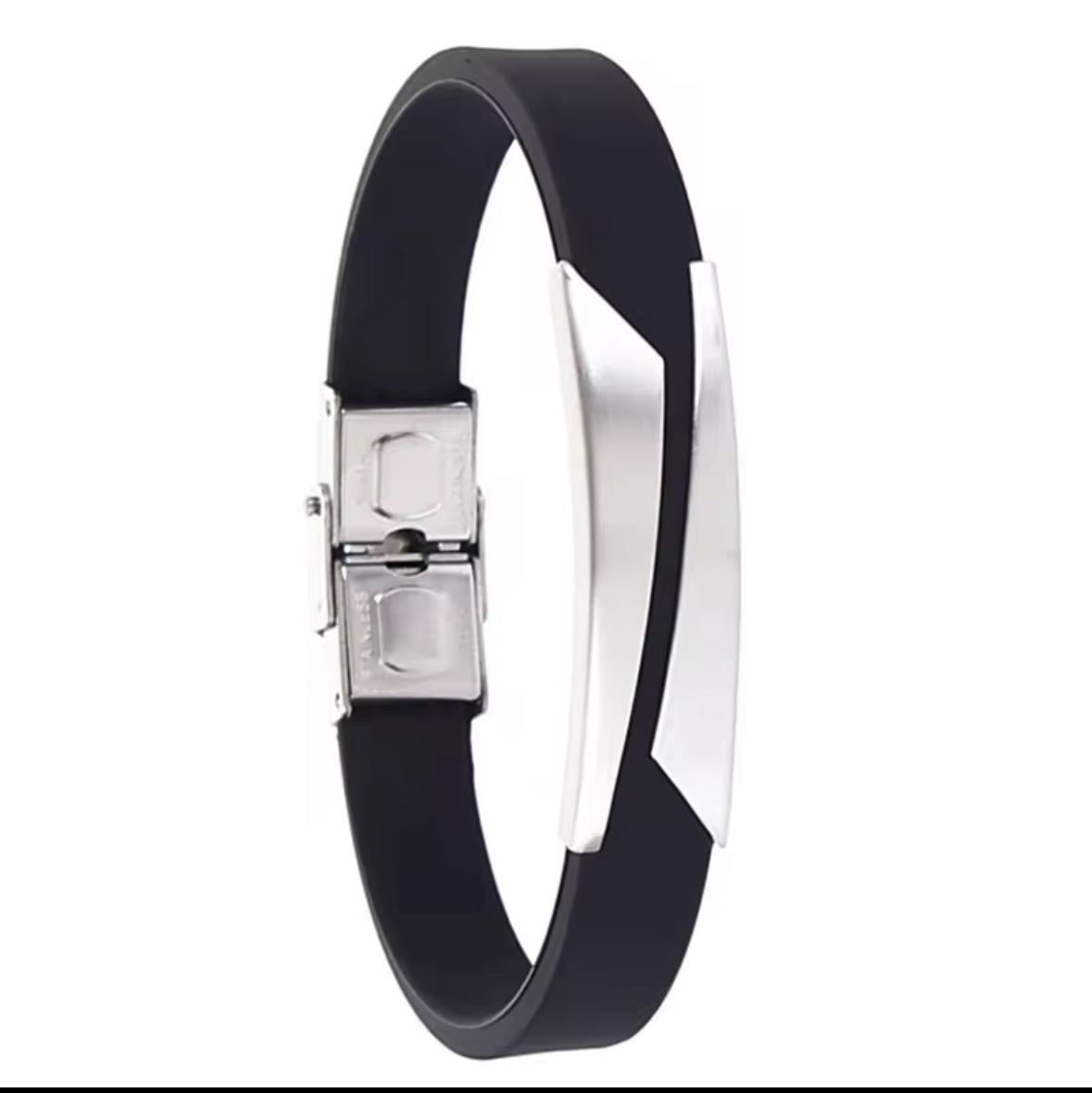Men's Black Silicone Bracelet Stainless Steel Accent – Modern & Durable