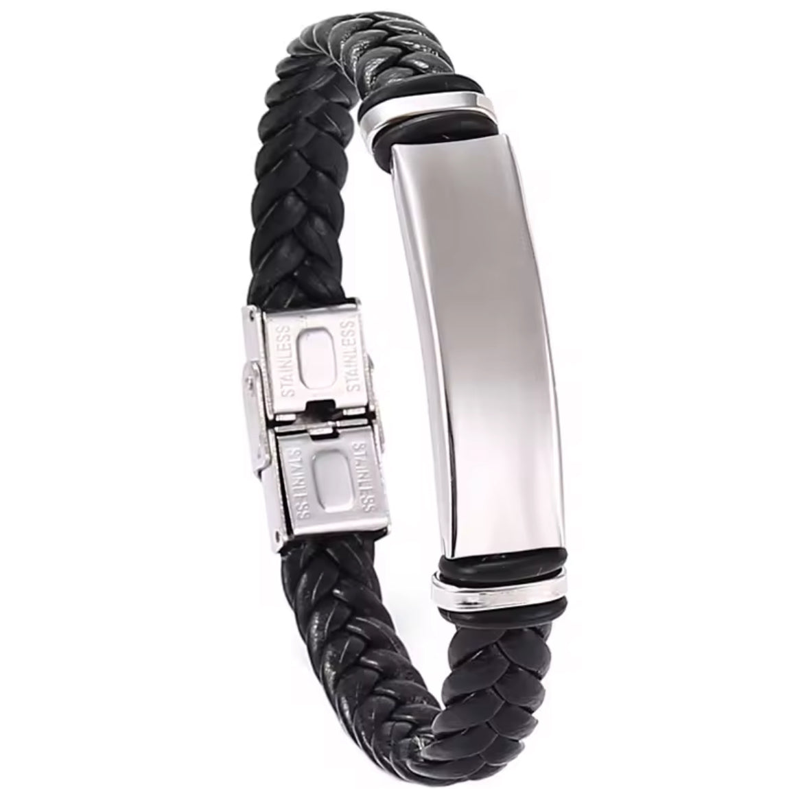 Men's Braided Leather Bracelet with Stainless Steel Clasp – Stylish & Durable Wristband