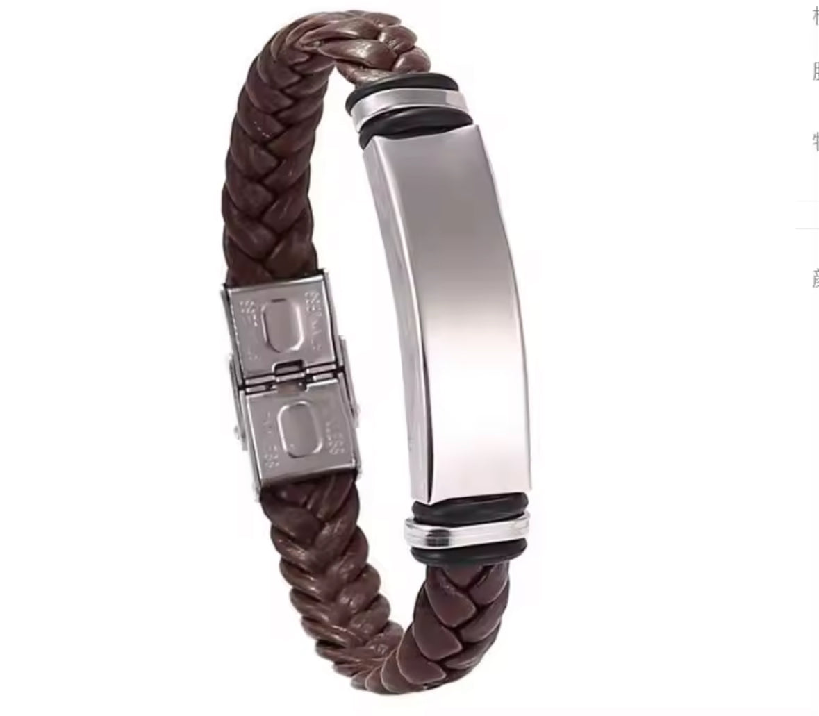Men's Braided Leather Bracelet with Stainless Steel Clasp – Stylish & Durable Wristband