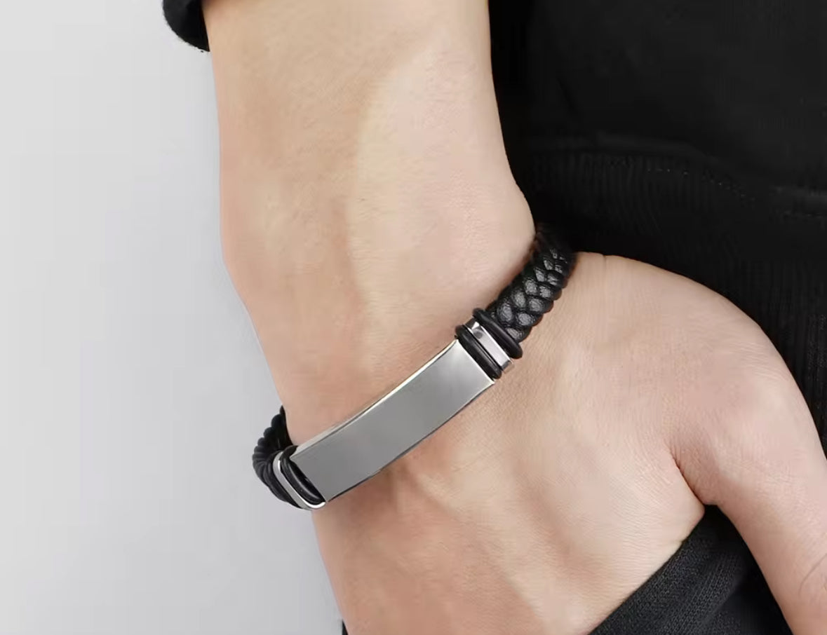 Men's Braided Leather Bracelet with Stainless Steel Clasp – Stylish & Durable Wristband