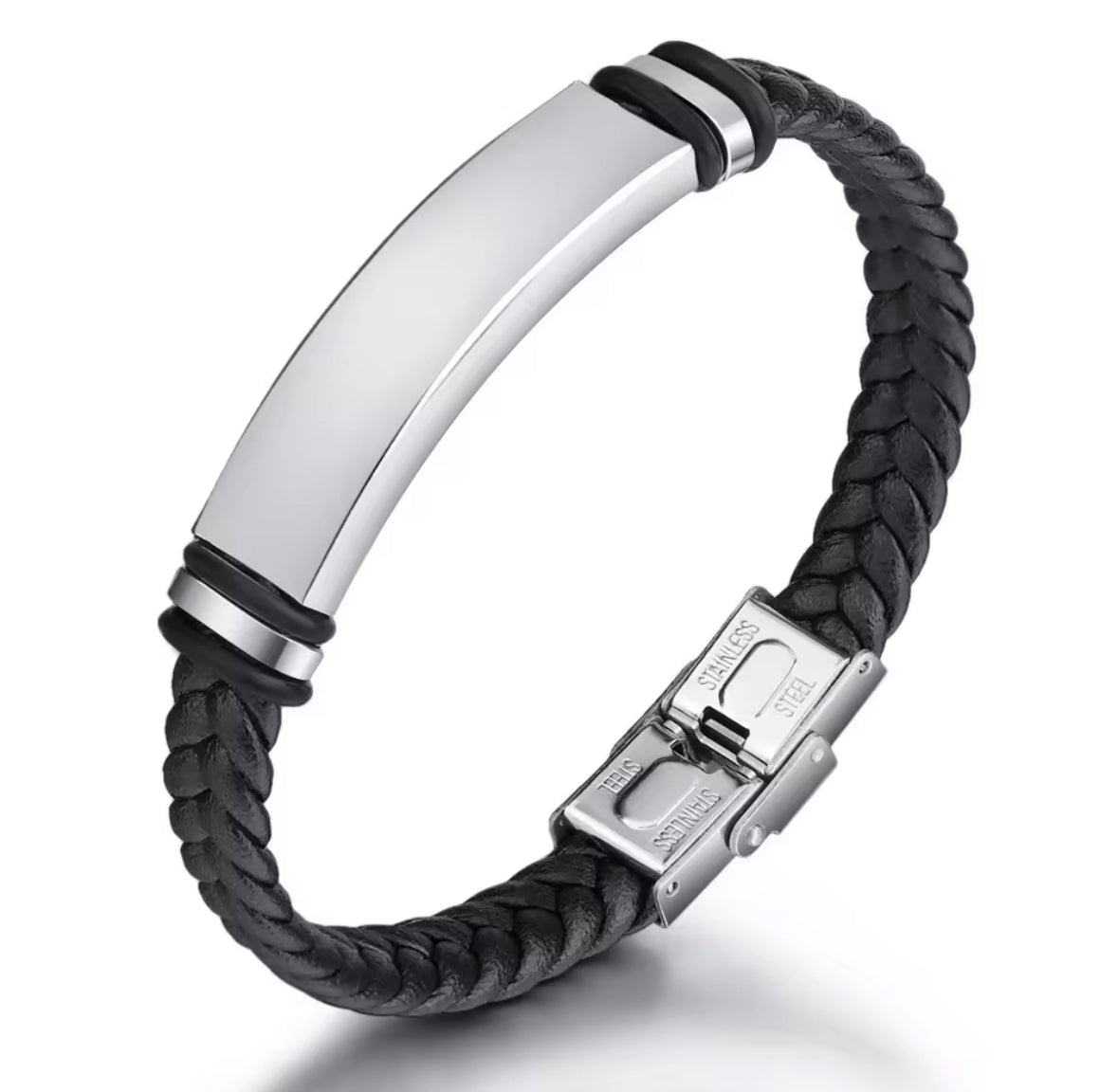 Men's Braided Leather Bracelet with Stainless Steel Clasp – Stylish & Durable Wristband