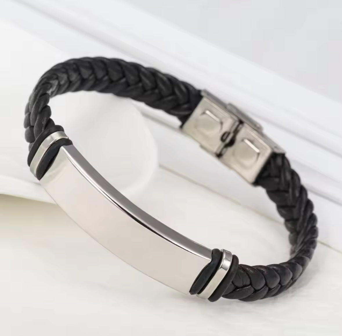 Men's Braided Leather Bracelet with Stainless Steel Clasp – Stylish & Durable Wristband