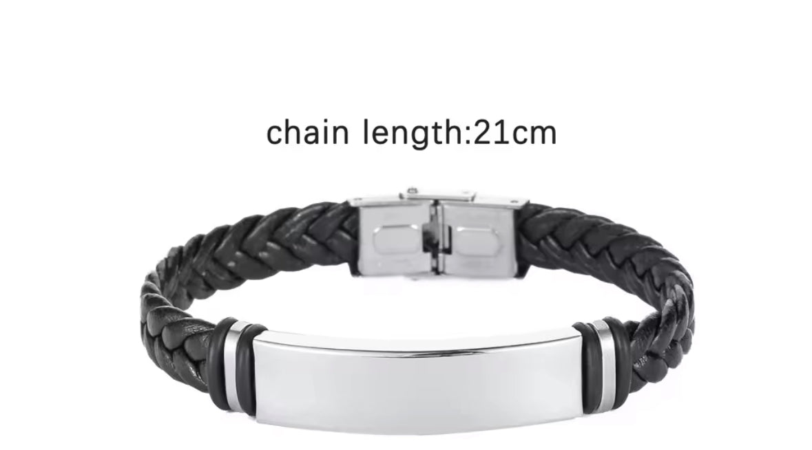 Men's Braided Leather Bracelet with Stainless Steel Clasp – Stylish & Durable Wristband