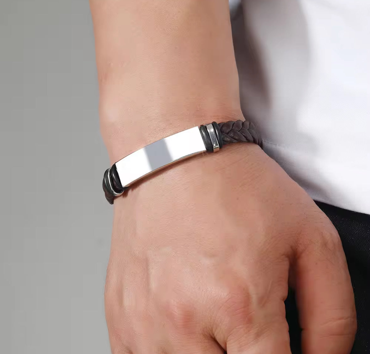Men's Braided Leather Bracelet with Stainless Steel Clasp – Stylish & Durable Wristband