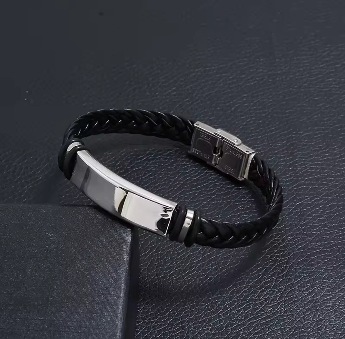 Men's Braided Leather Bracelet with Stainless Steel Clasp – Stylish & Durable Wristband