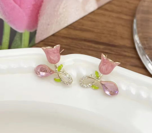Lotus Style Stones Studded Korean Imitation Earrings – Chic & Affordable Styles