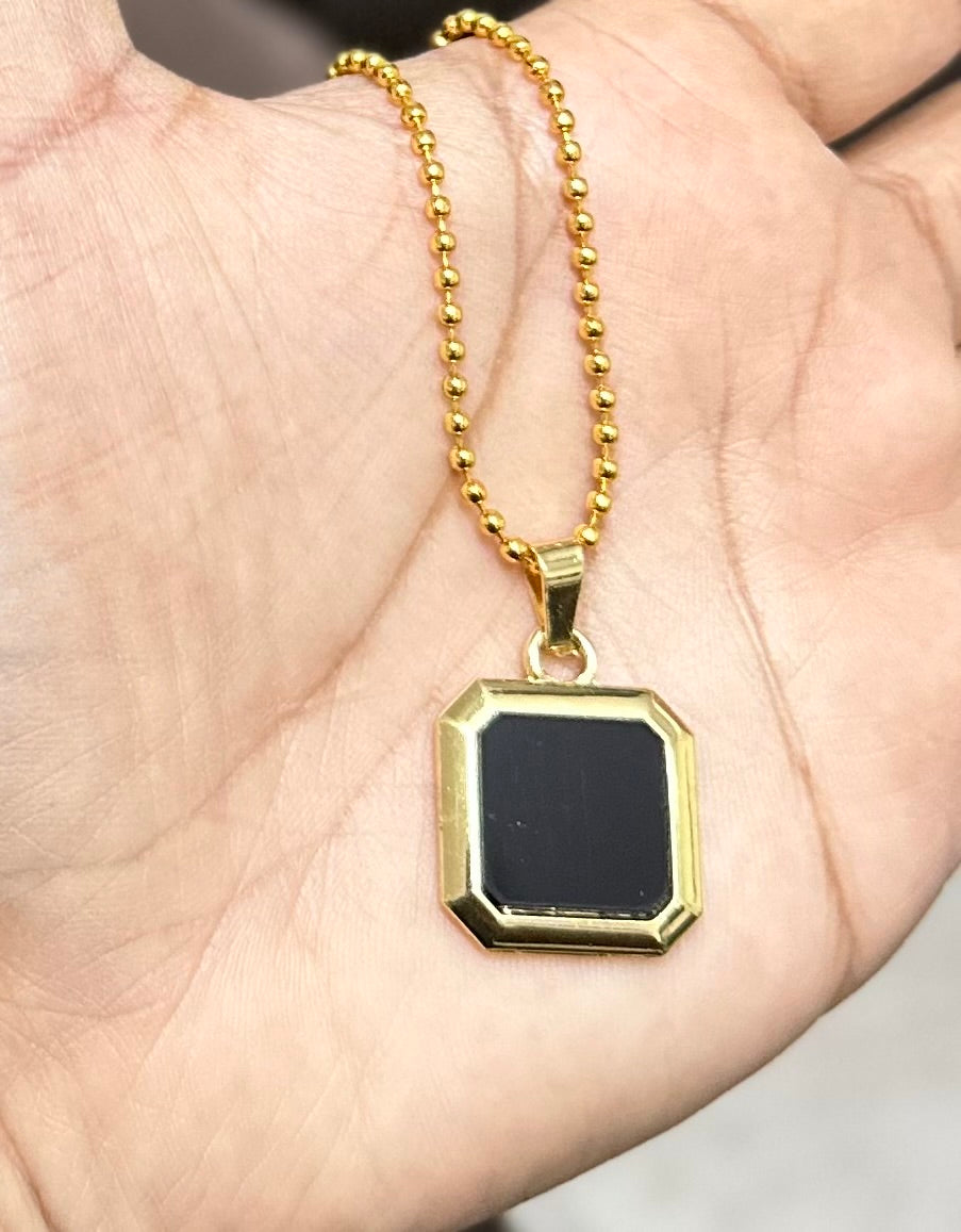 Square Shaped Black Glass Short Necklace Chain for Boys and Men