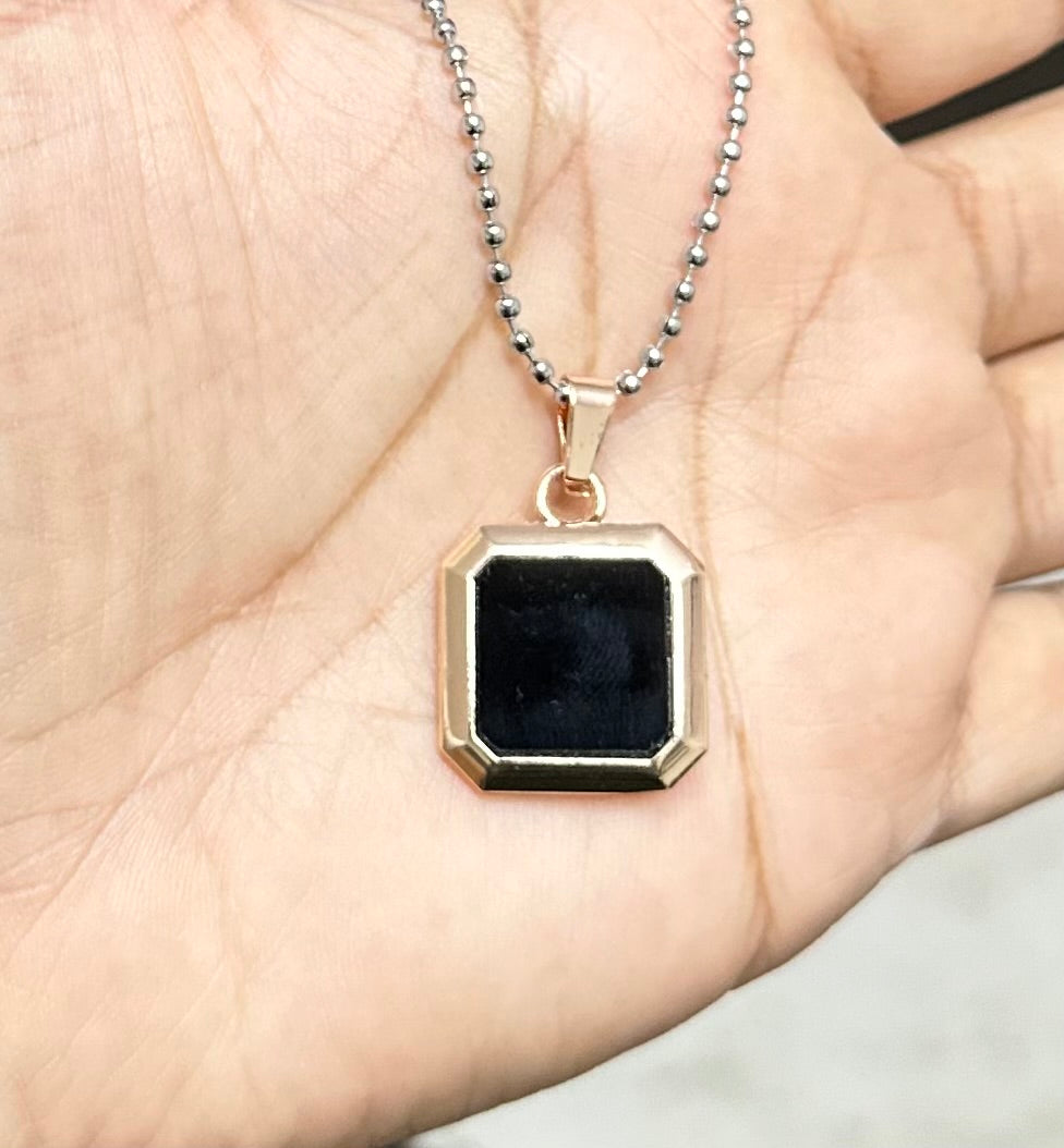 Square Shaped Black Glass Short Necklace Chain for Boys and Men