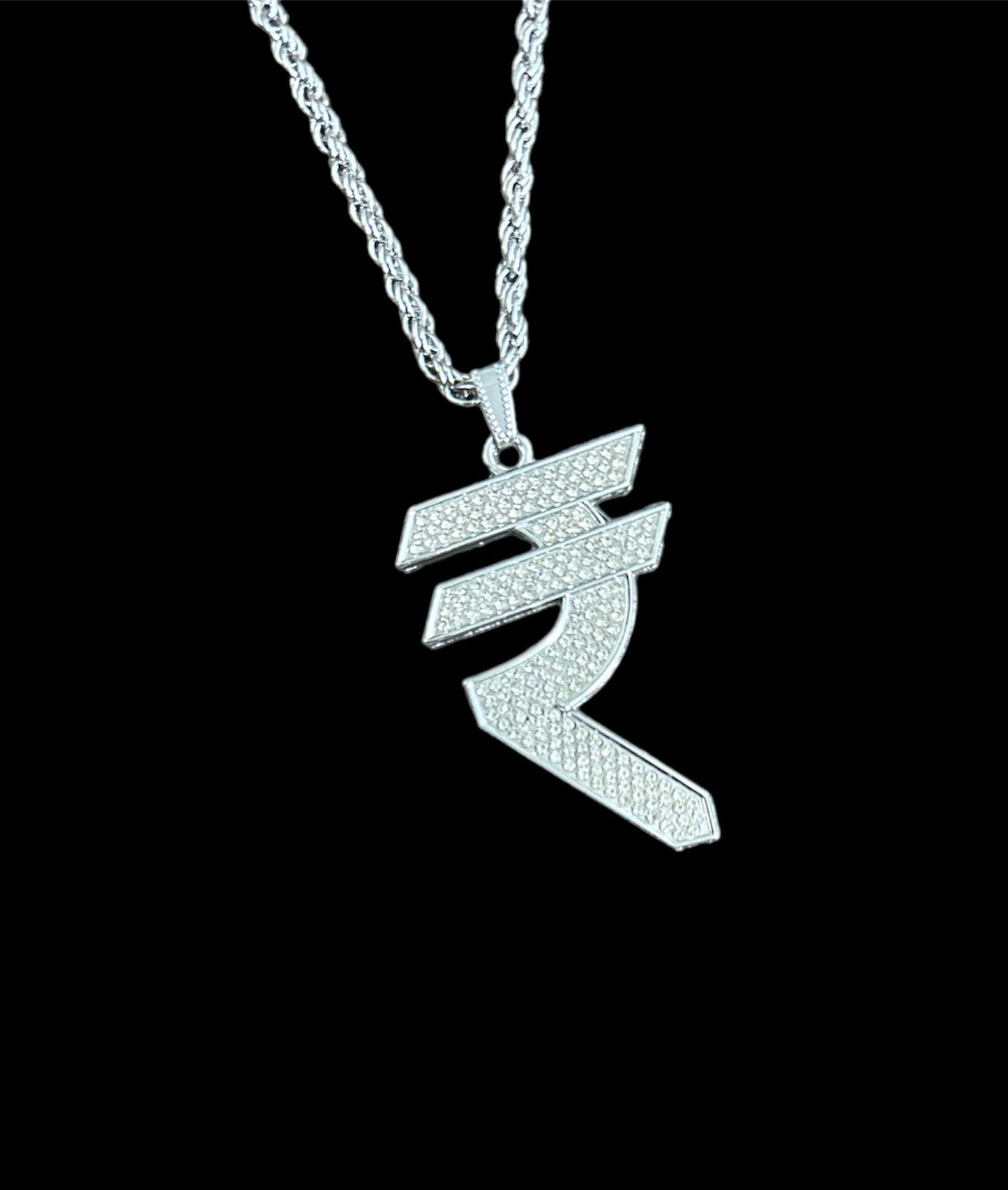 MC Stan Rapper Inspired Rupee Sign AD Stones Studded Short Necklace Chain for Boys and Men