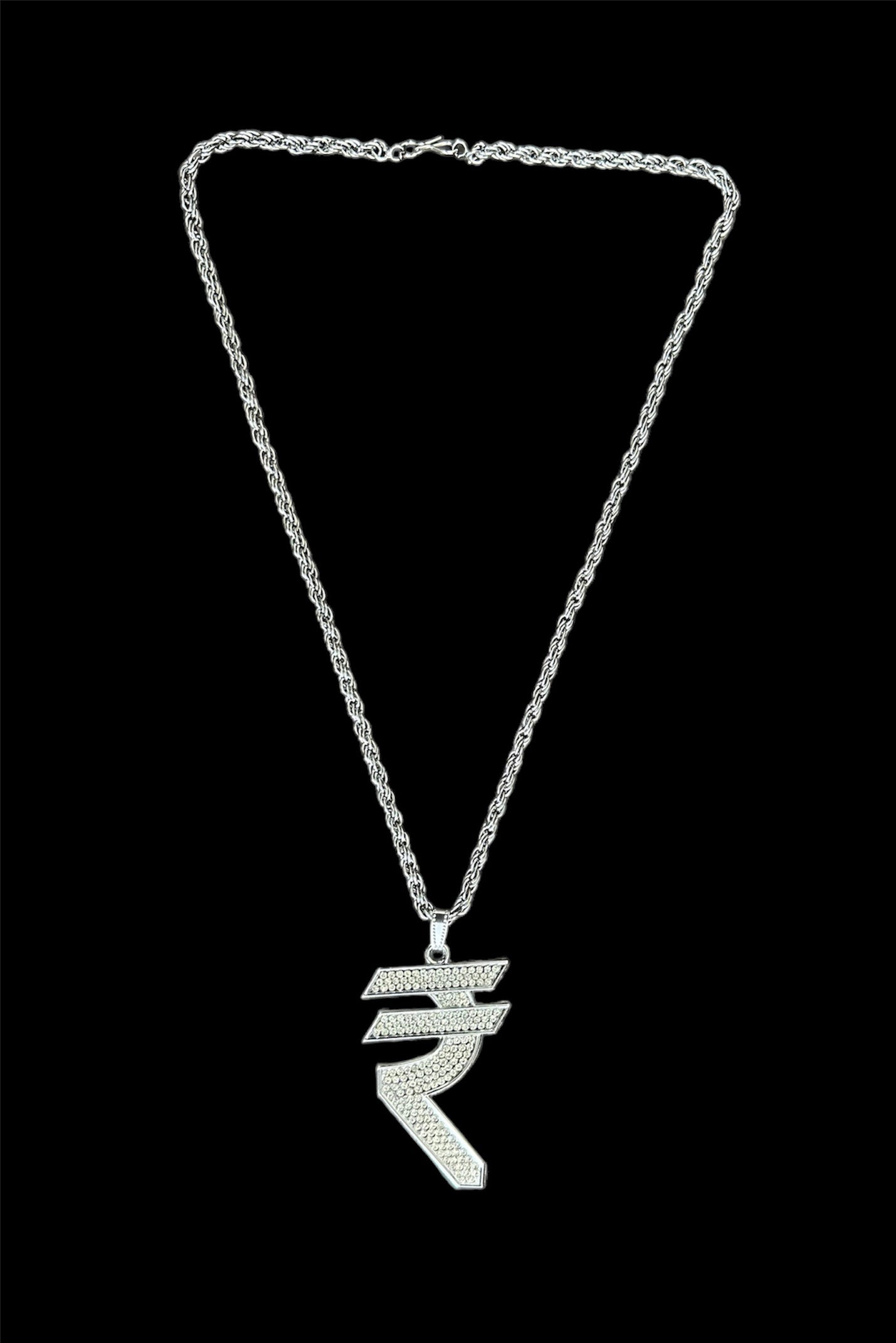 MC Stan Rapper Inspired Rupee Sign AD Stones Studded Short Necklace Chain for Boys and Men