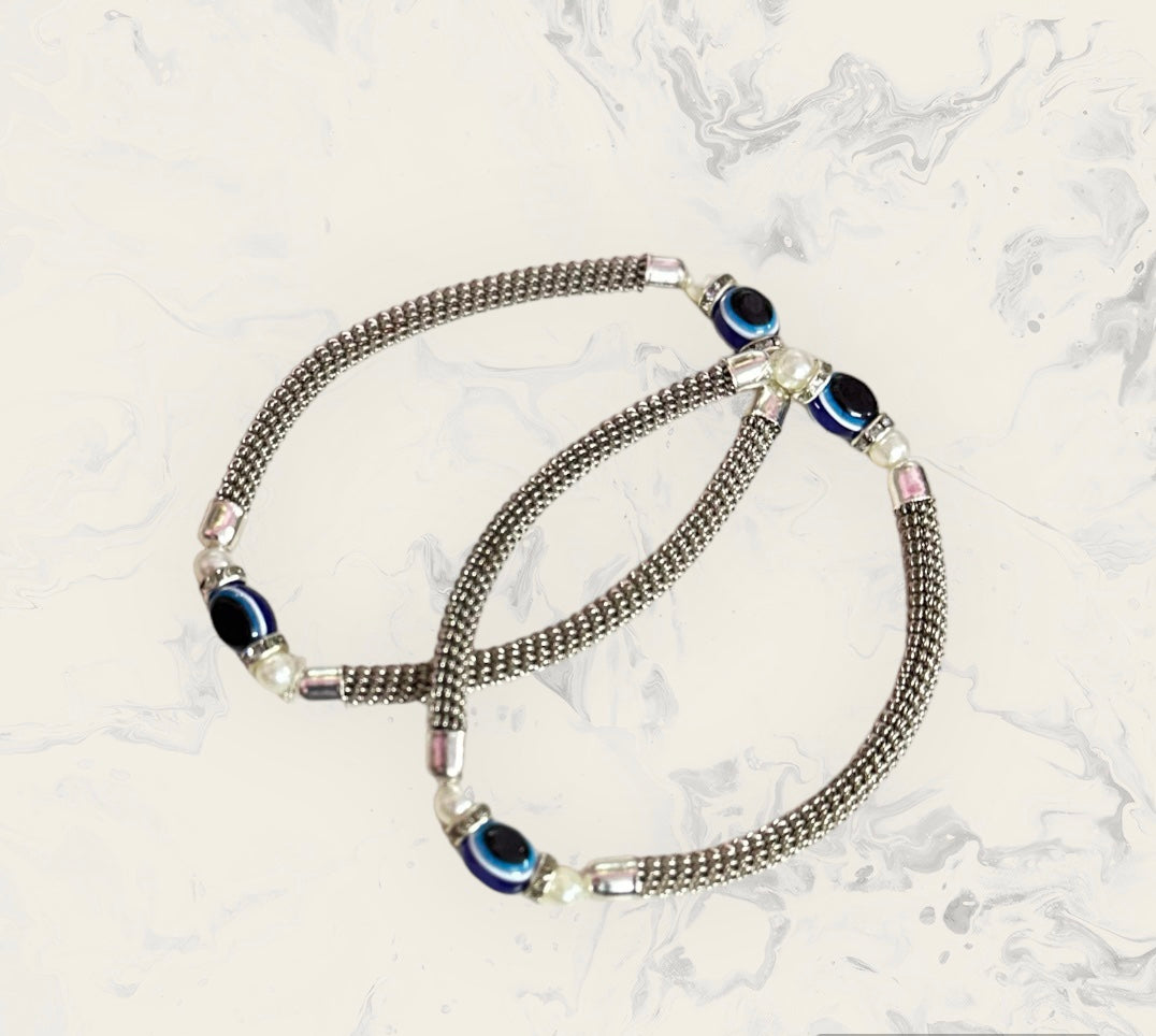 Blue Evil Eye Adjustable Elasticated Anklets