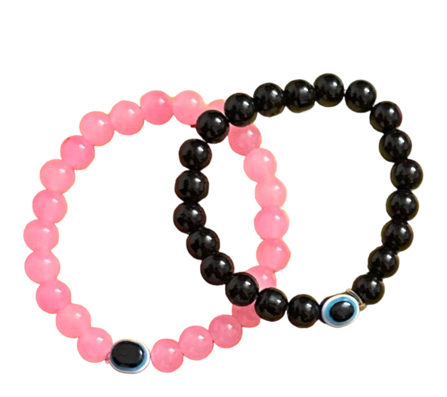 Pink and Black Evil Eye Bead Adjustable Unisex Hand Bracelet