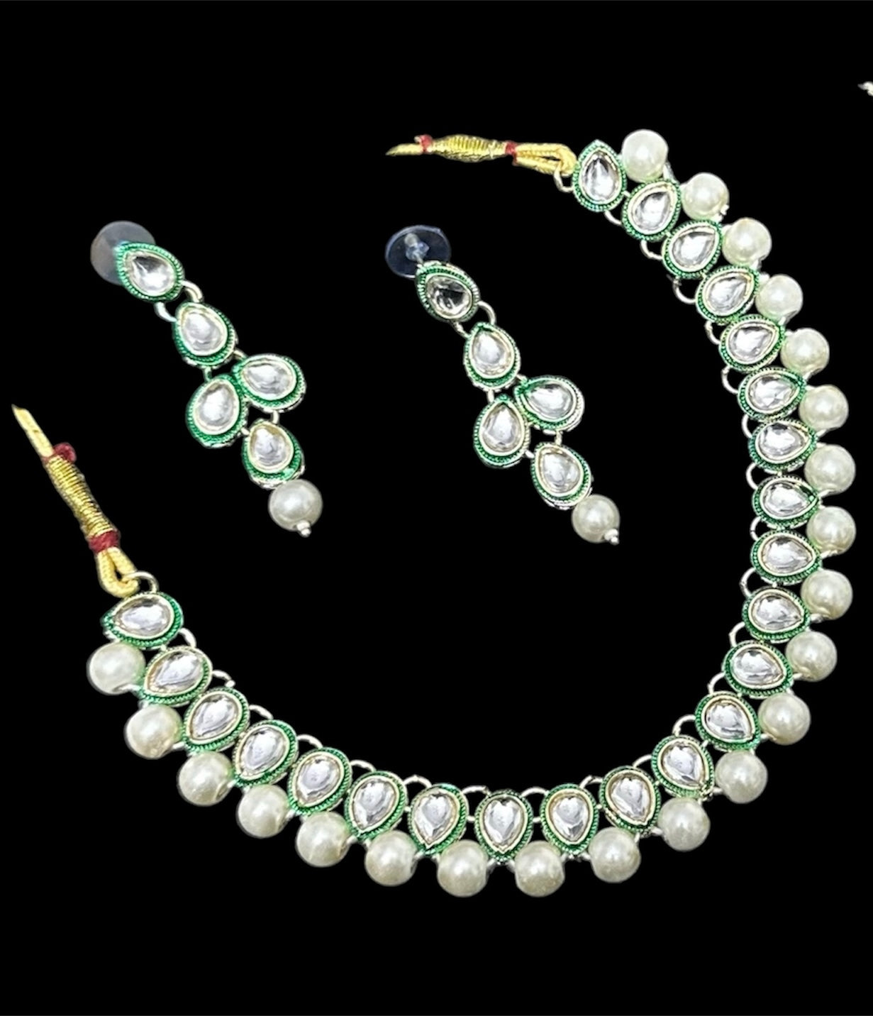 Stones Studded Pearl Necklace Choker With Earrings and Mangtikka Set