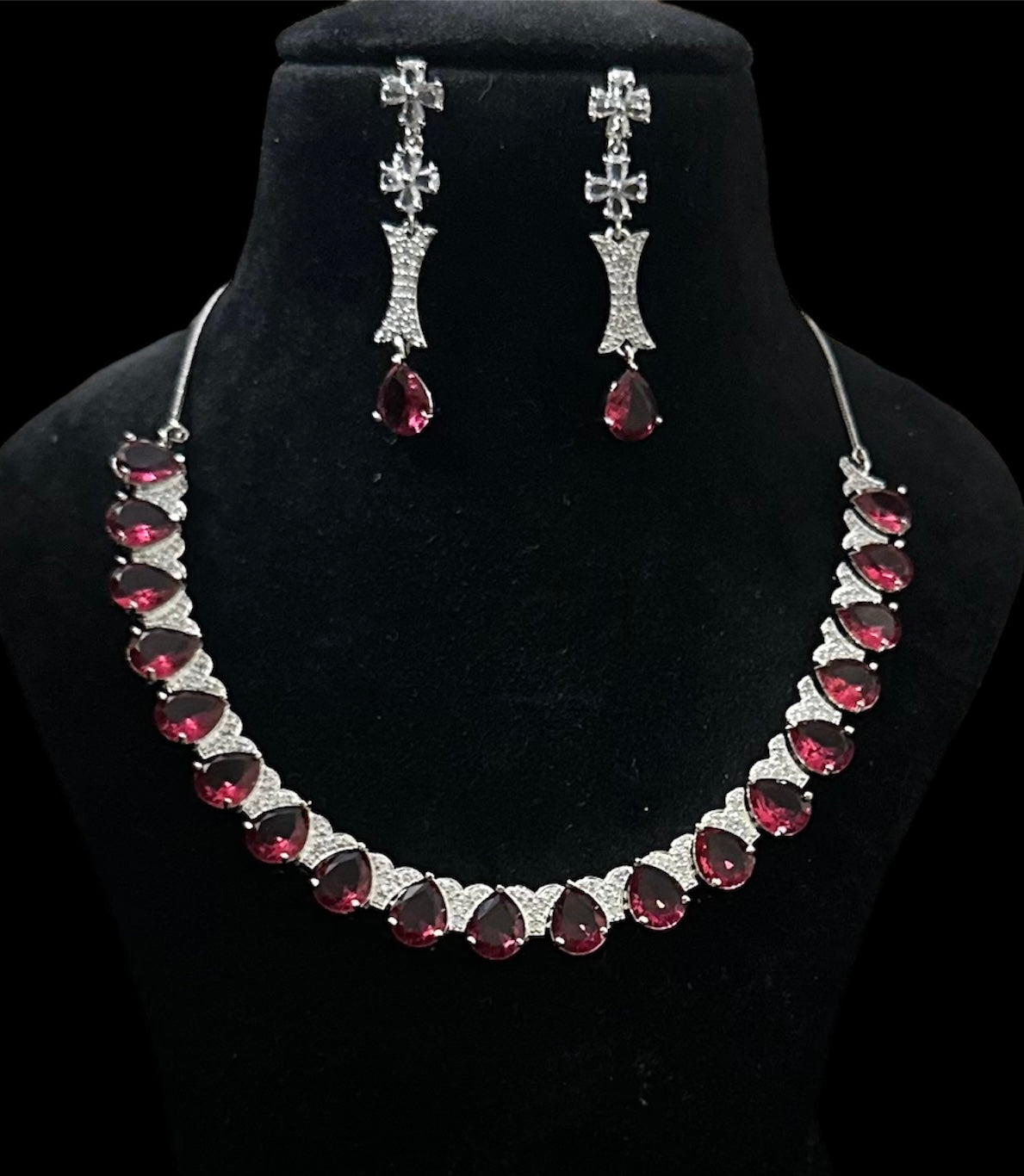 Premium CZ Stones Studded Heavy Look Necklace Choker Set With Earrings