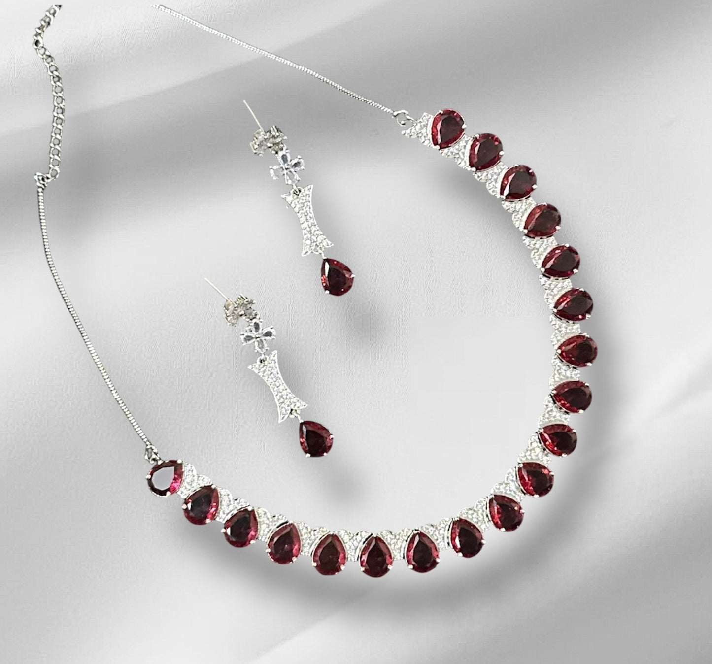 Premium CZ Stones Studded Heavy Look Necklace Choker Set With Earrings